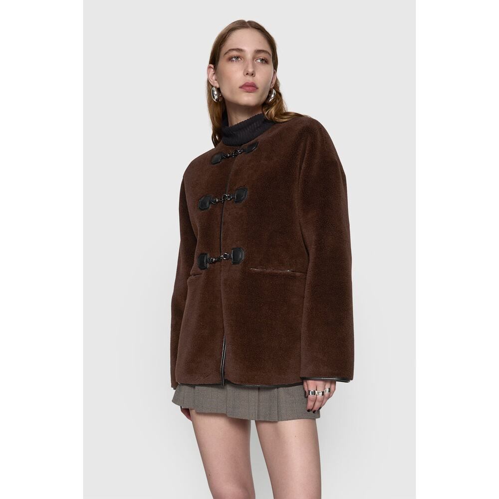 NWT $268 Rebecca Minkoff Shearling Toggle Jacket Color Chocolate Brown Medium